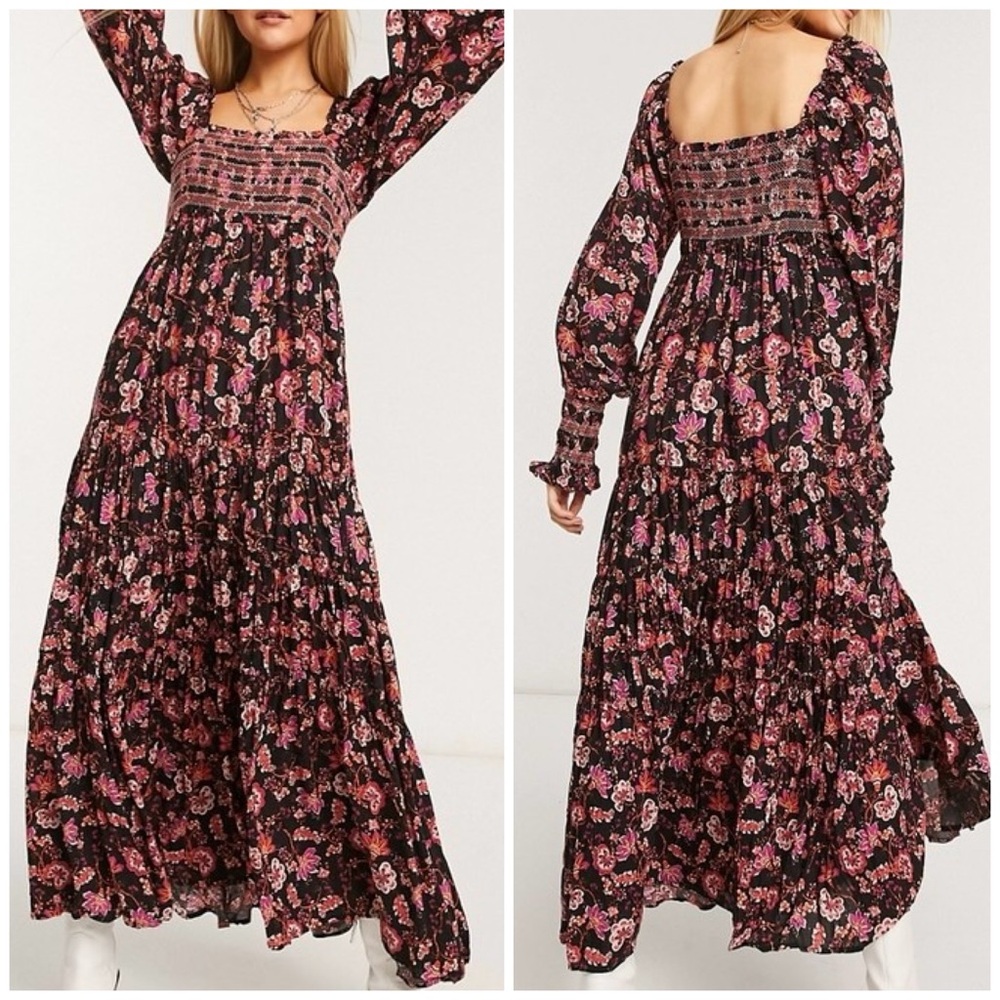 Free People Floral Maxi Dress - Black and Pink
